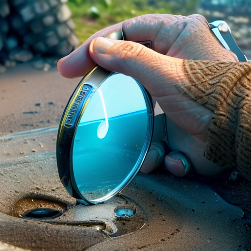 A close-up of Holmes' hand, holding a magnifying glass over an exotic footprint imprinted in the smoldering ground near Smaug’s lair, with a watchful Bilbo nearby.